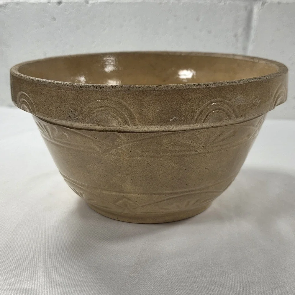 Antique Primitive Medium Milk Pan Bowl Yellow Ware Rustic Pottery Farmhouse 9